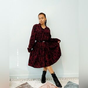 Tommy Hilfiger Red and Black Graphic Long Sleeve Dress